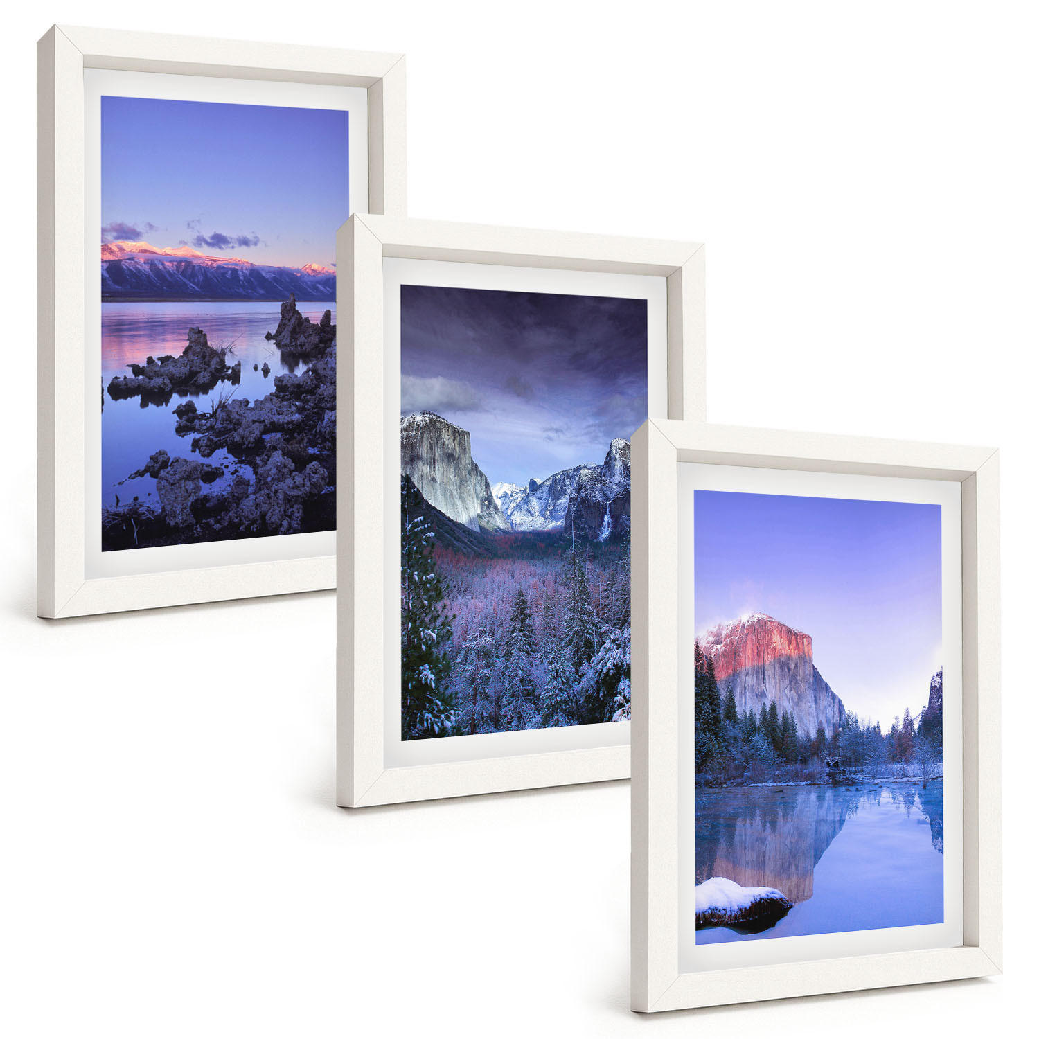 BILDER SET 3er Set - 20x30 cm Weißer Rahmen - Berglandschaften, Sonnenuntergang, Wasser - Weiß, Kunststoff (20/30cm) - TULUP