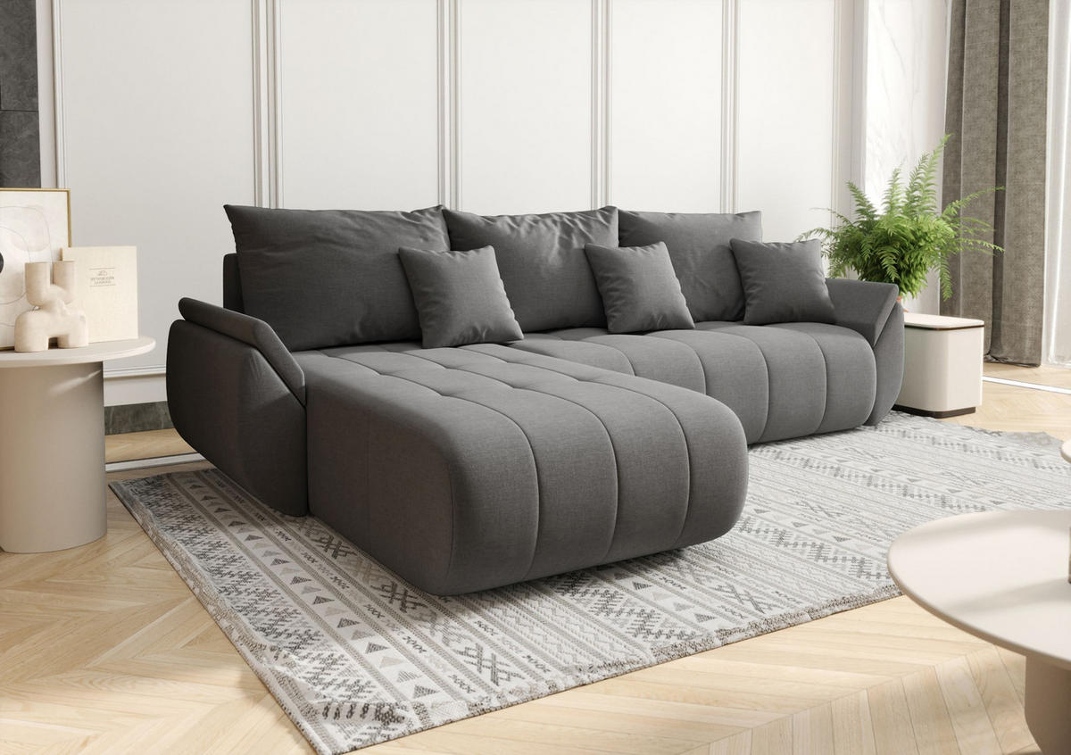 ECKSOFA mit Schlaffunktion TOKYO L Wind 90 - Dunkelgrau, Textil (280/185cm) - Bedante