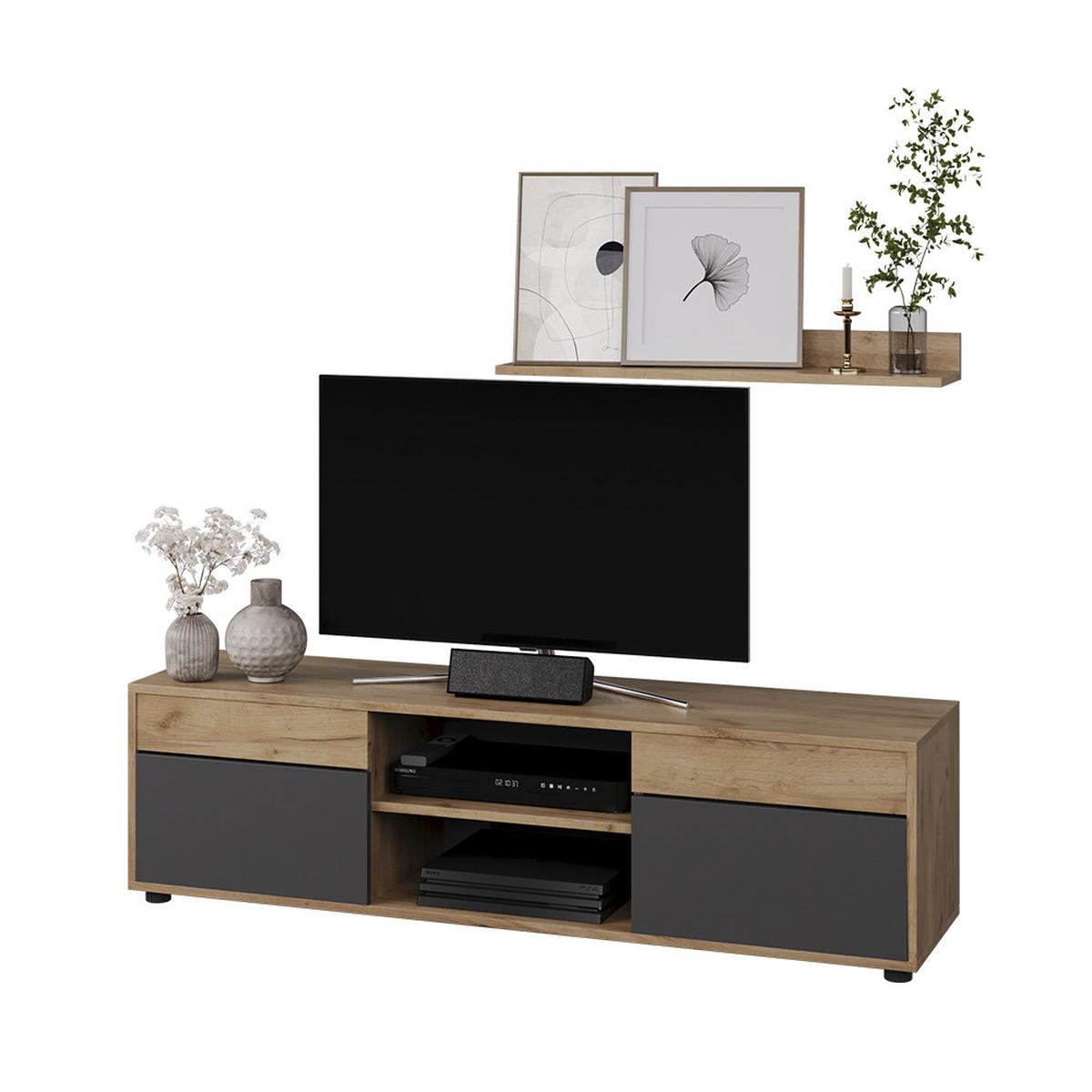 ŽIVÁ STĚNA Berno Zlatý dub power/antracit - medově dubová/antracitová, kompozitní dřevo (139.8/38.9/35.4cm) - Vicco