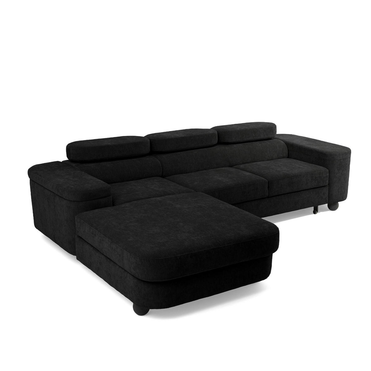 ECKSOFA LOVE L Links mit Schlaffunktion 124x210 Chenille Schwarz - Schwarz, Holz/Textil (284/205cm) - Muffo