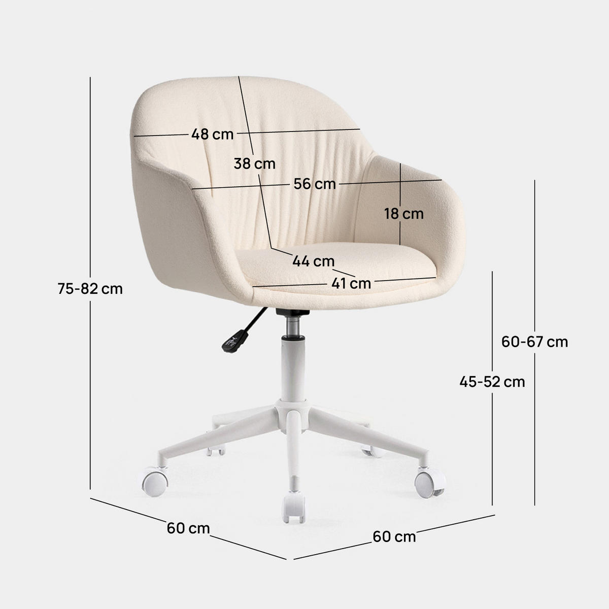 SCHREIBTISCHSTUHL Tasia Beige 60 cm x 75-82 cm - Beige, Metall (60/75/60cm) - Klast Home