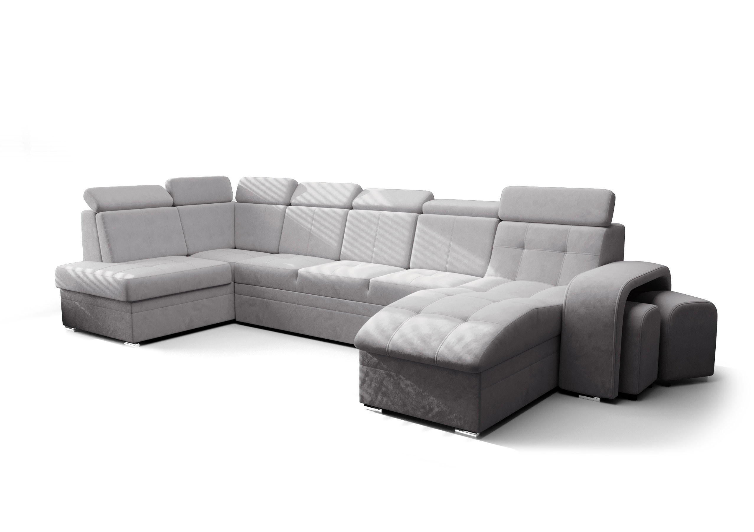 WOHNLANDSCHAFT KONGO RBN13, Eckcouch in U-Form mit Schlaffunktion, Farbe: Grau, Velourstoff, Ottomane Rechts - Grau, Textil (392/108/180cm) - O-Sofa