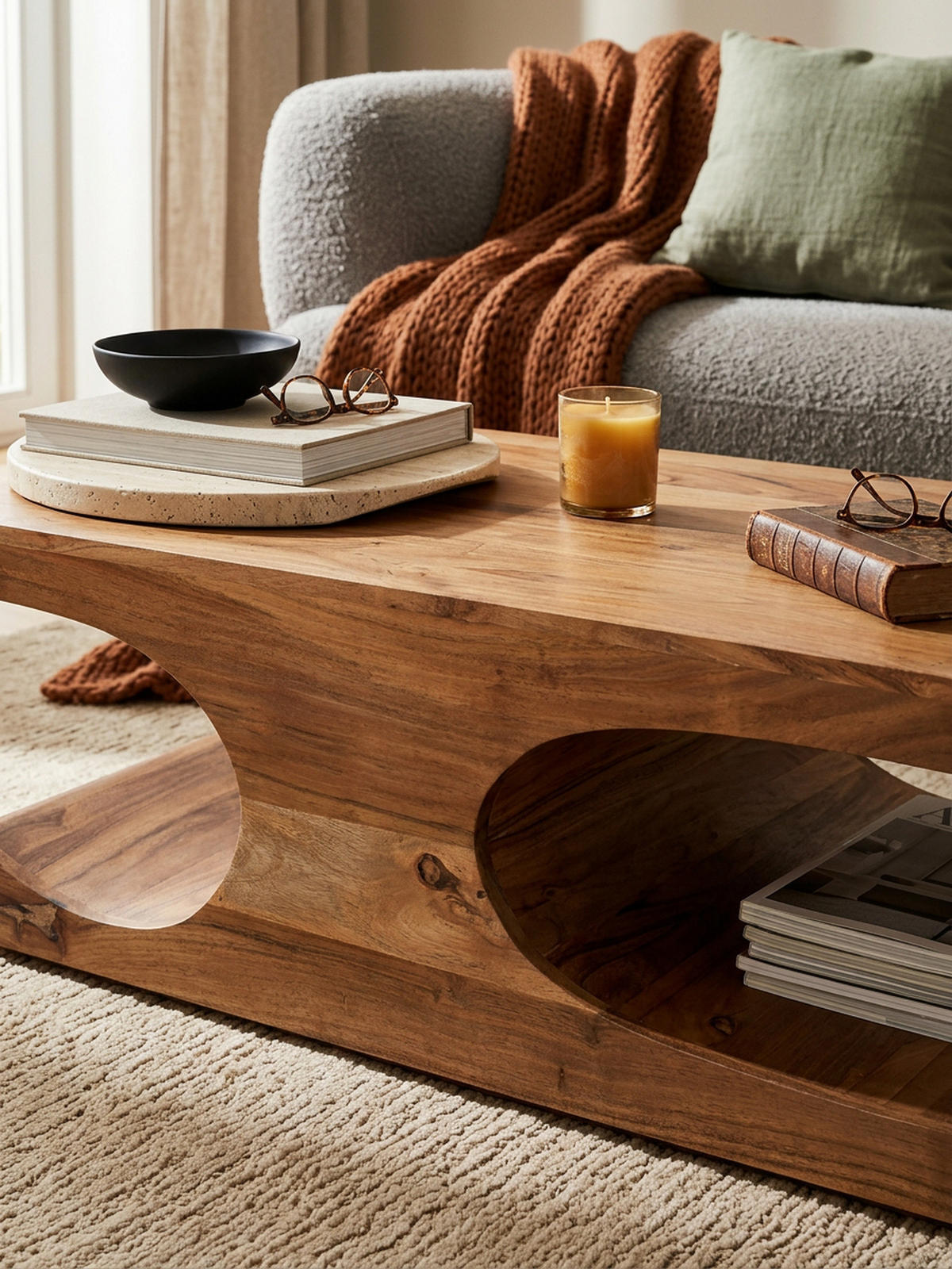 COUCHTISCH Massivholz mit zwei Ablagefächern, handgefertigt und pflegeleicht, Beige 118x70x38 cm - Beige, Holz (70/118/38cm) - KADIMA DESIGN
