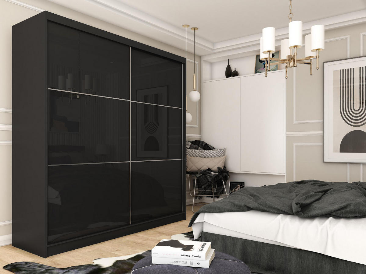SCHWEBETÜRENSCHRANK Vena 200 cm 2-türig, schwarz, lacobel schwarz - Schwarz, Holz/Kunststoff (200/216/61cm) - Margaret Hadas24