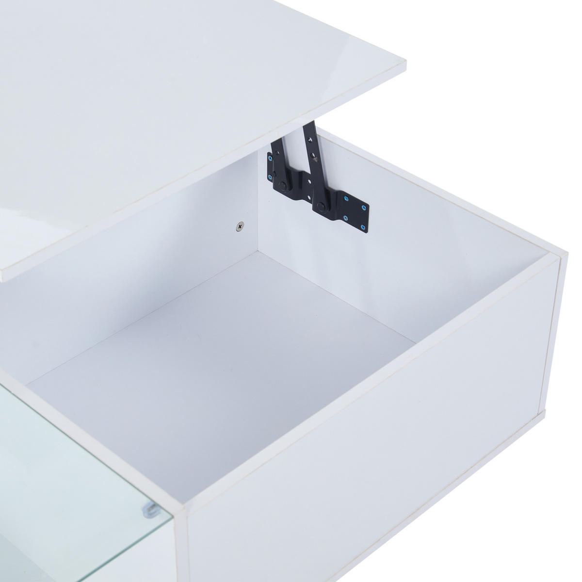 KONFERENČNÍ stolek 100/50/46 cm bílý z dřevotřísky s LED osvětlením a zvedací deskou - bílá, kompozitní dřevo (100/50/46.5cm) - OKWISH