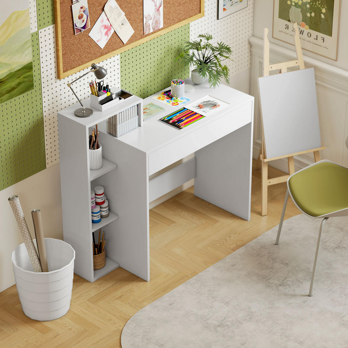 SCHREIBTISCH DE-14899 3 Regalböden & Schublade Weiß - Weiß, Holzwerkstoff (100/40/90cm) - ComfortXL