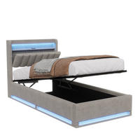 POLSTERBETT 90x200 cm mit LED, USB Und Type-C, Einzelbett mit Bettkasten 90x200, Stauraum, Grau Samt - Grau, Textil/Metall (90/200cm) - GENKI LIVING