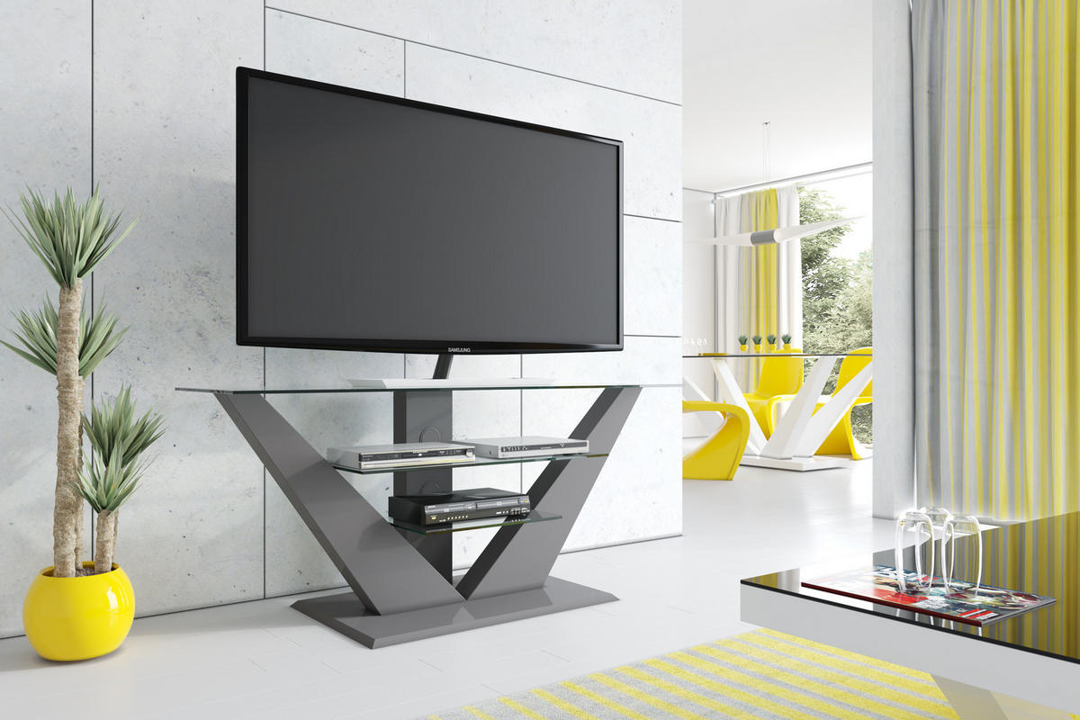 FERNSEHTISCH rechteckig Grau Hochglanz Glas 140/65/53 cm - Grau, Holzwerkstoff (53.5/65/140cm)