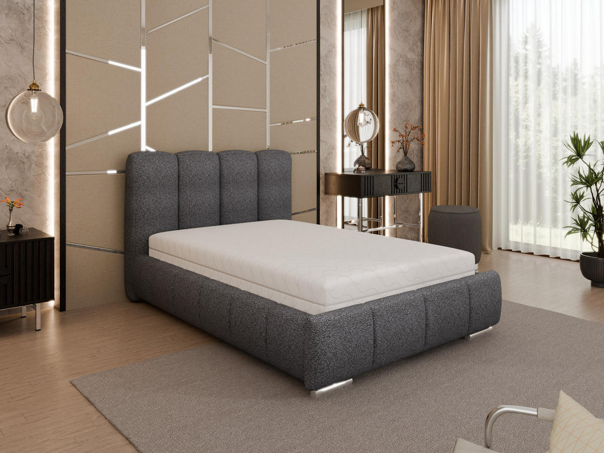 POLSTERBETT Zaira 120x200cm – Elegantes Polsterbett für modernen Wohnstil , Taschenfederkernmatratze Pocket (19cm), Graphitfarben - Graphitfarben, Holz (120/200cm) - Homesy