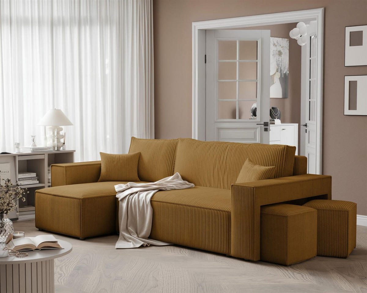 ECKSOFA Adara Inkl. Hocker - Gelb, Holzwerkstoff/Textil (262/145cm) - Fun Möbel