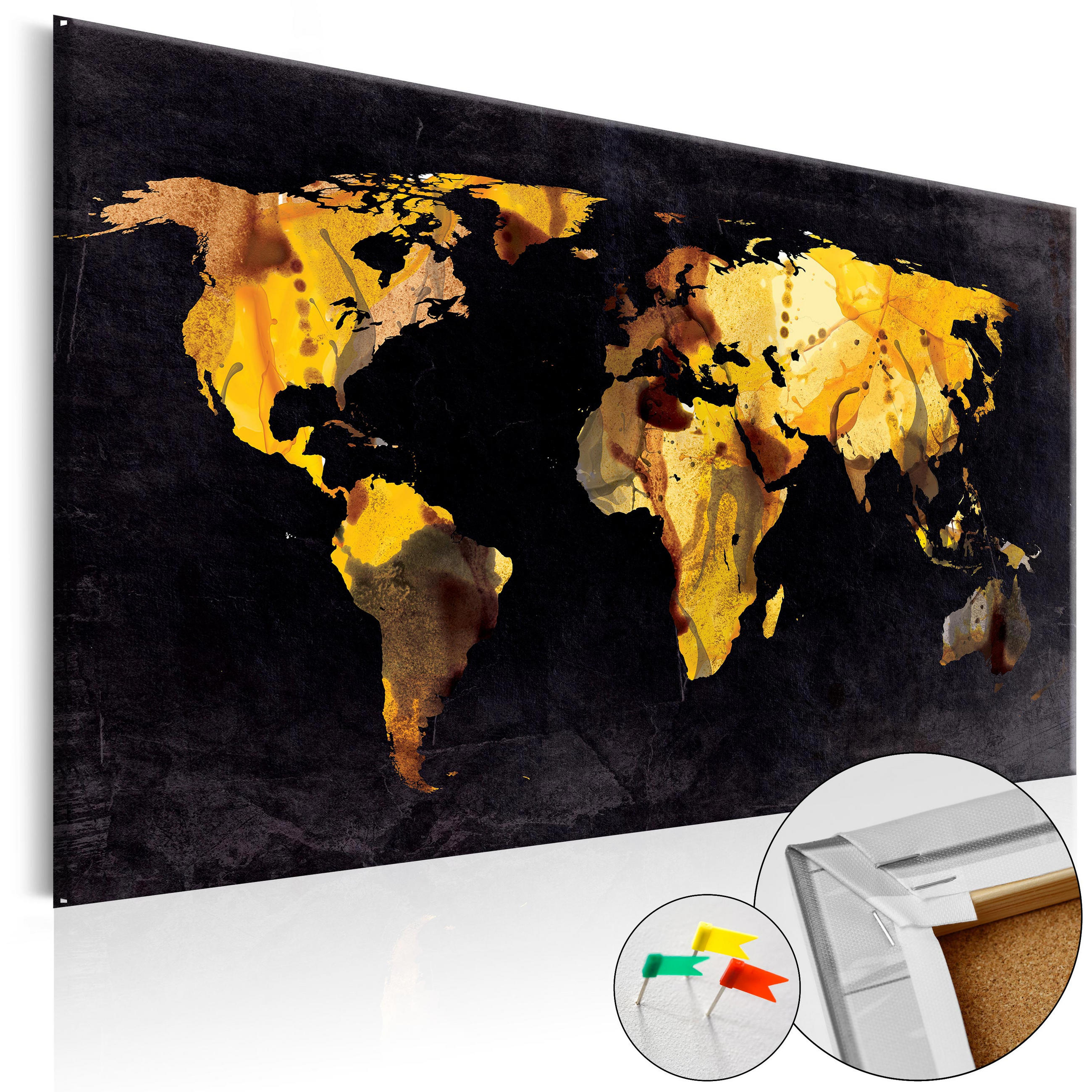 Kunstloft Pinnwandbilder Schwarz, Gold 90x60 cm