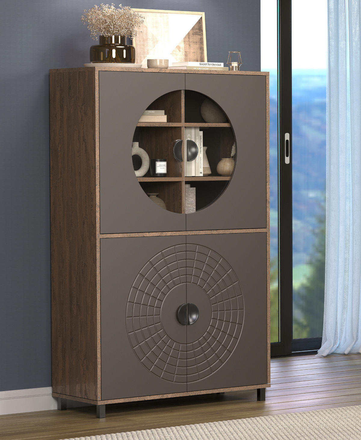 VITRINE Bronze und Rostoptik 97 x 163 cm, Highboard mit Soft-Close - Rostfarben/Schwarz, Glas/Holzwerkstoff (97/163/42cm) - Top.Furn