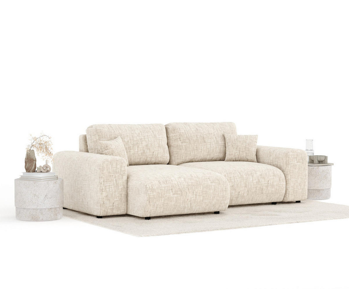 ECKSOFA Zanzibar Creme Webstoff - Creme/Schwarz, Holz/Holzwerkstoff (237/144cm) - Maison de Reve