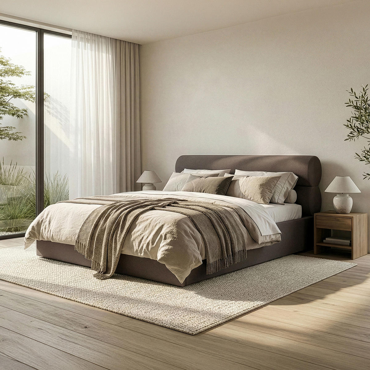 POLSTERBETT LUNEO - Schwarz/Braun, Holz/Holzwerkstoff (202/204cm) - KONSIMO®