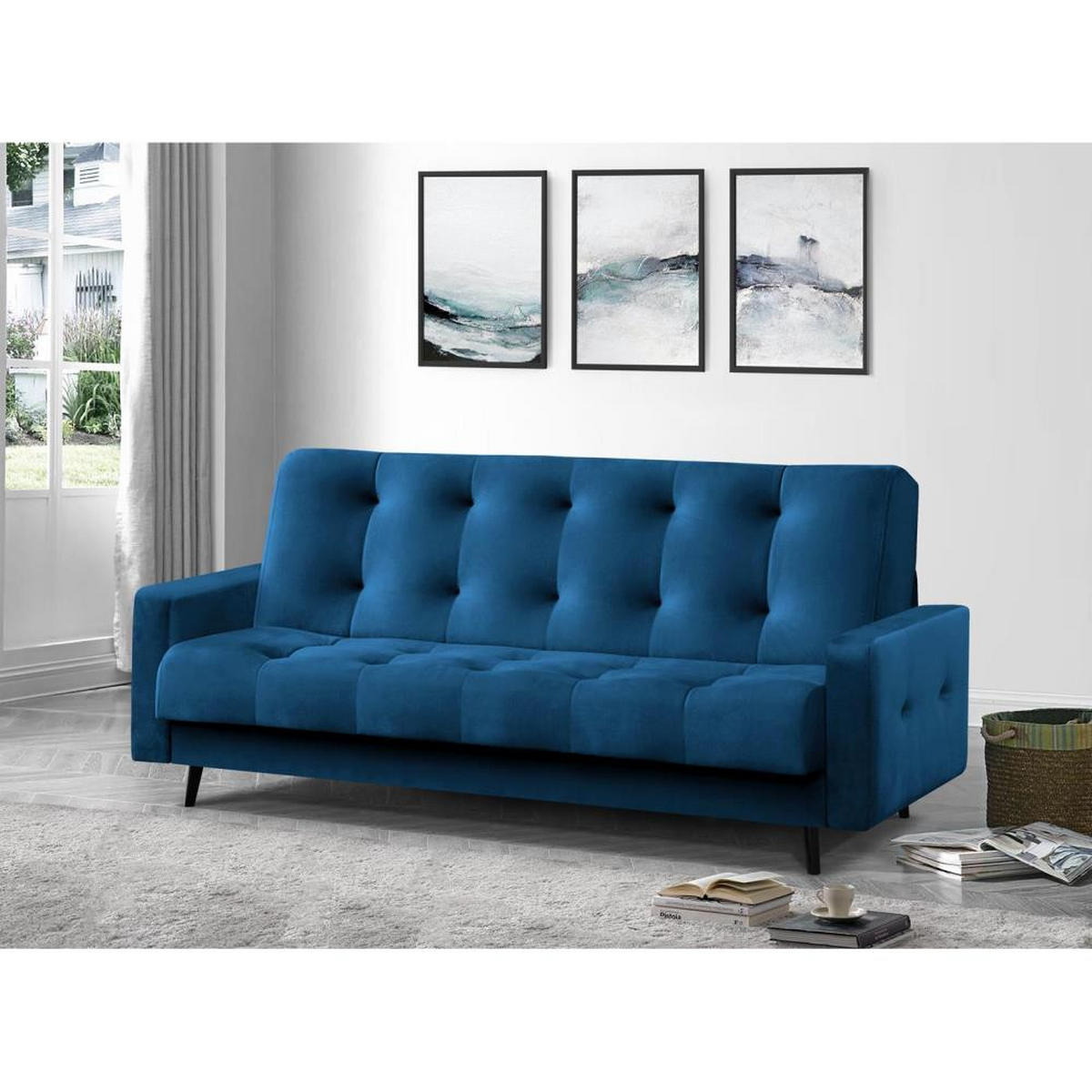 3-SITZER Schlafsofa Nancy Bis dunkelblau - Dunkelblau, Holz/Textil (220/89/93cm) - Beautysofa