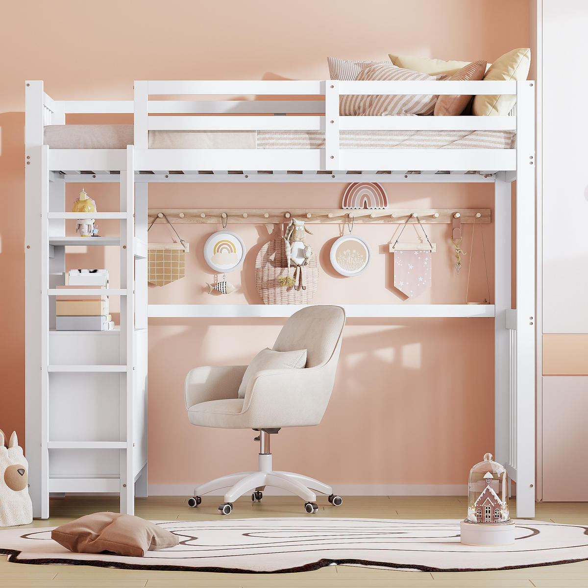 HOCHBETT 90x200 cm Schubladen Regal weiß - Weiß, Holz (90/200cm) - LEBENLANG