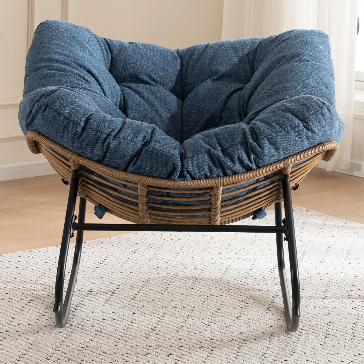 SCHAUKELSTUHL Blau Chenille, Metallrahmen - Blau, Textil (107/83/95cm) - Oxeza