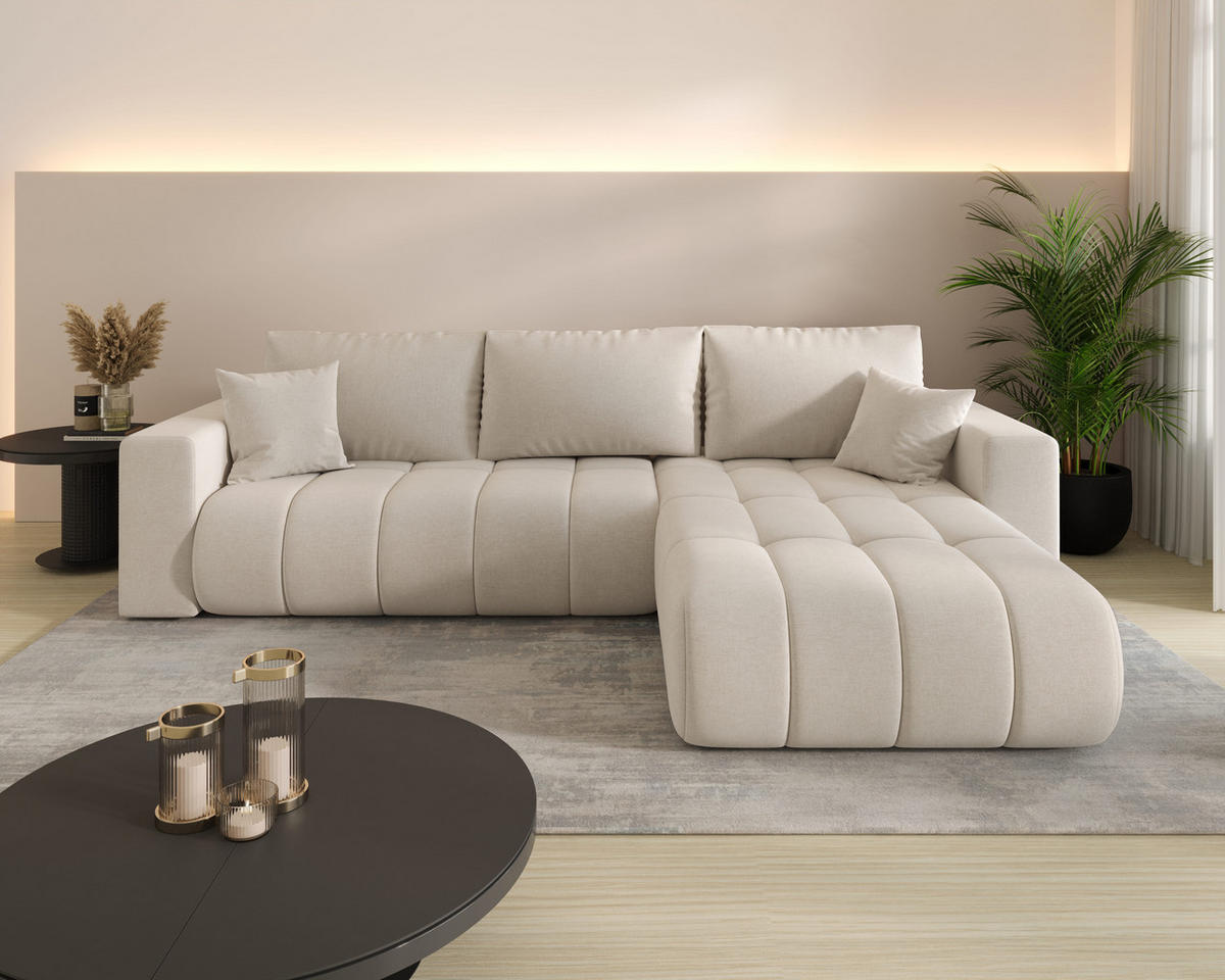 ECKSOFA ARDEN Samt BEIGE L - Rechts - Beige, Textil (280/175cm) - Luxkor24