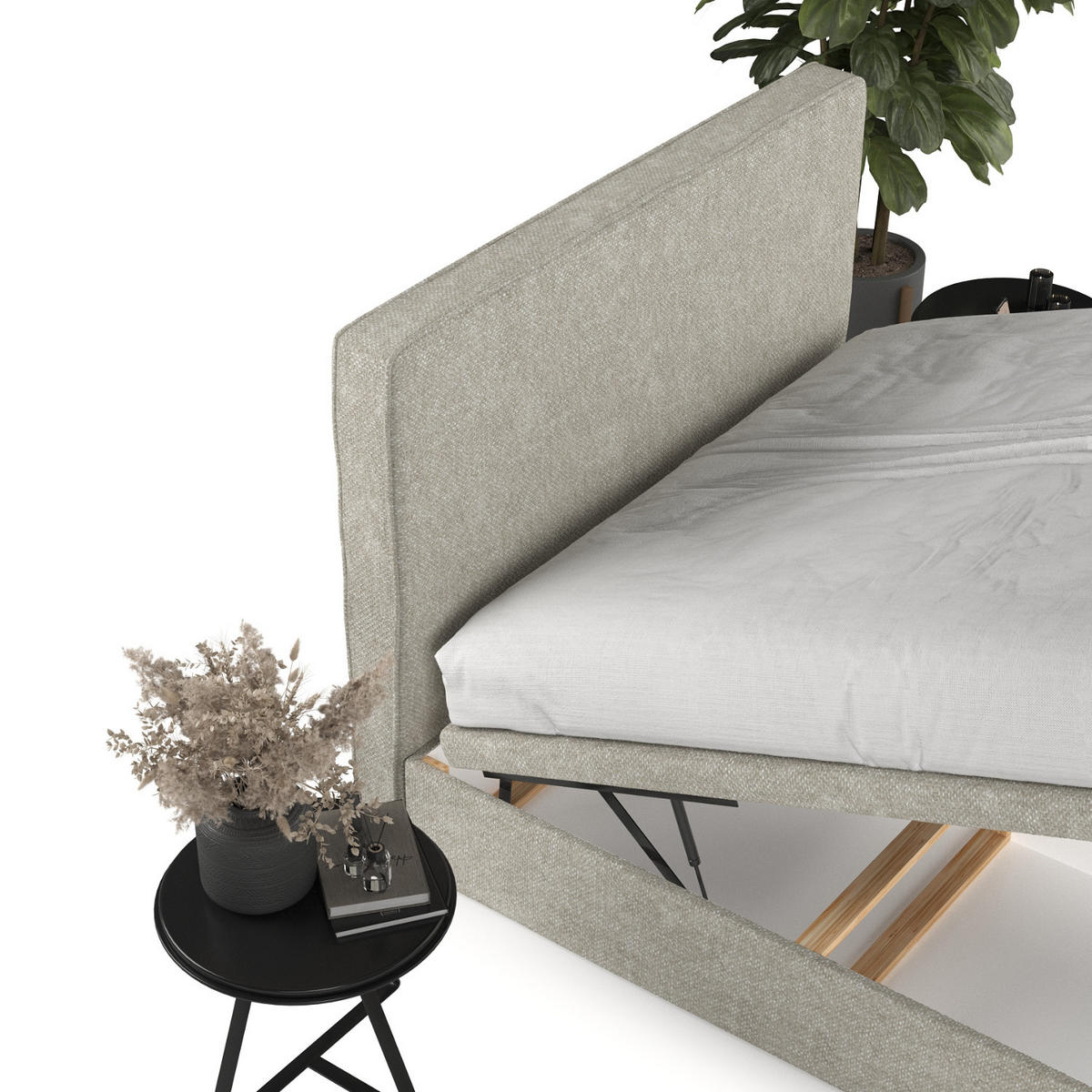 POLSTERBETT Hush mit Stauraum 160/200 cm Beige im Alta Stoff - Beige/Schwarz, Holz/Holzwerkstoff (160/200cm) - AltaBeds