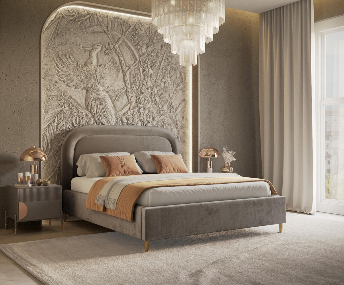 POLSTERBETT Mija Beige 120/200 cm im Chenille-Stoff - Beige/Naturfarben, Holz/Holzwerkstoff (120/200cm) - Maison de Reve