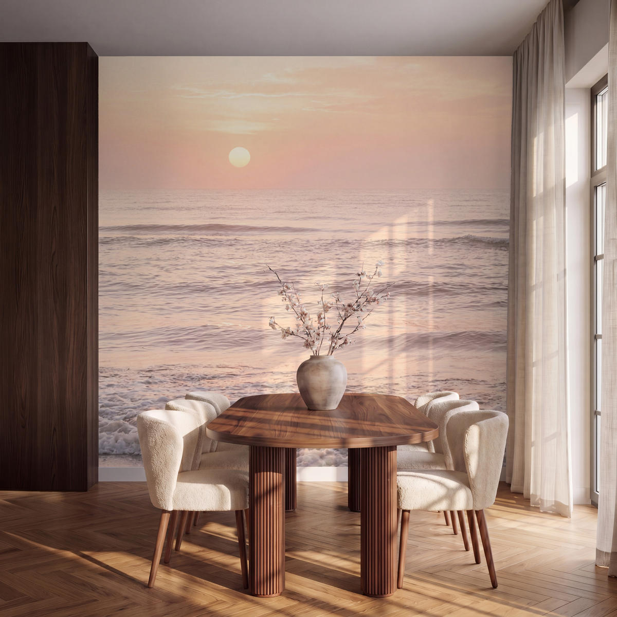 TAPETE - Sonne - Strand - Rosa - 280x280 cm - Hellrosa, Papier (280/280cm) - OnlyWow