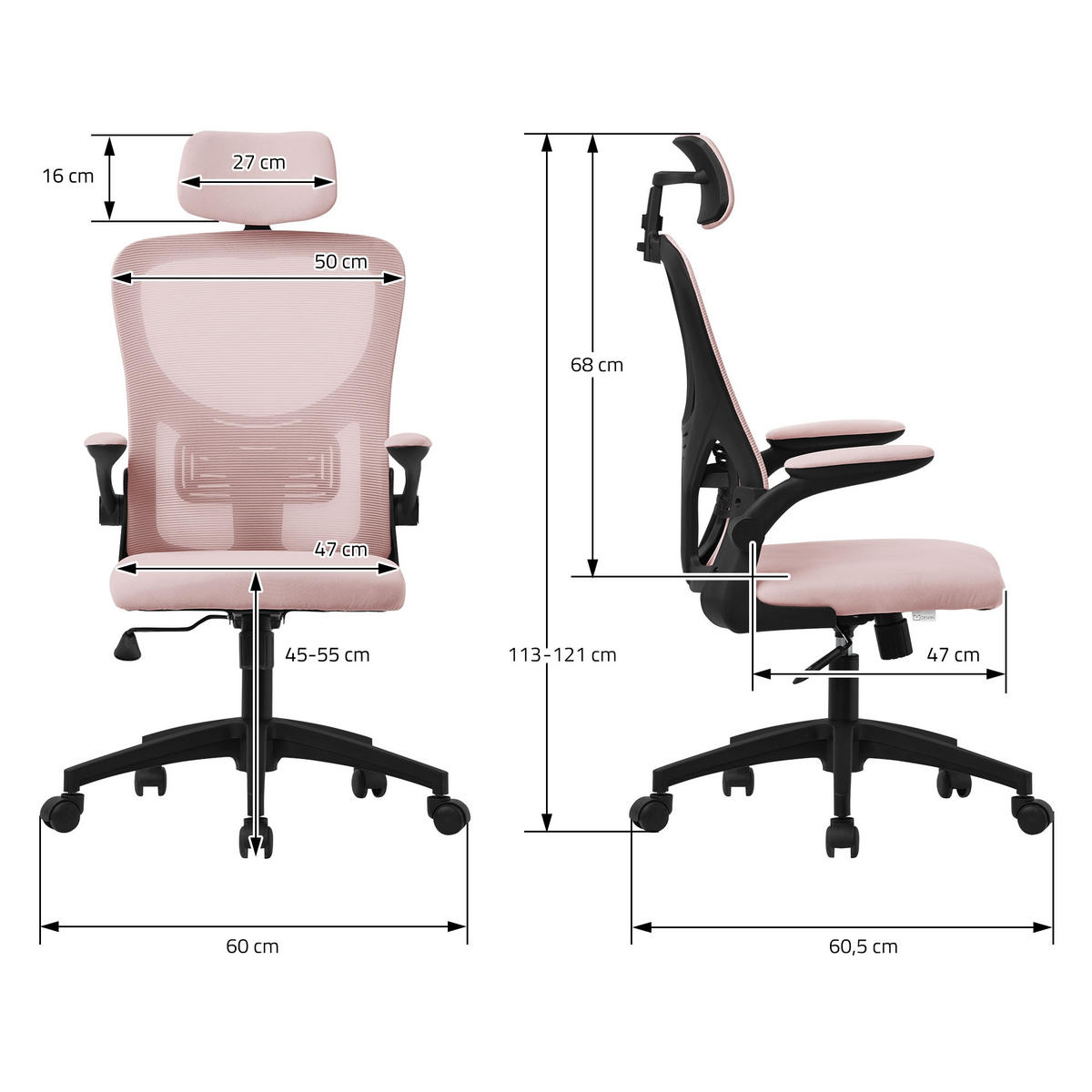 SCHREIBTISCHSTUHL Ergonomic rosa - Pink, Kunststoff (60.5/121/60cm) - ML-DESIGN