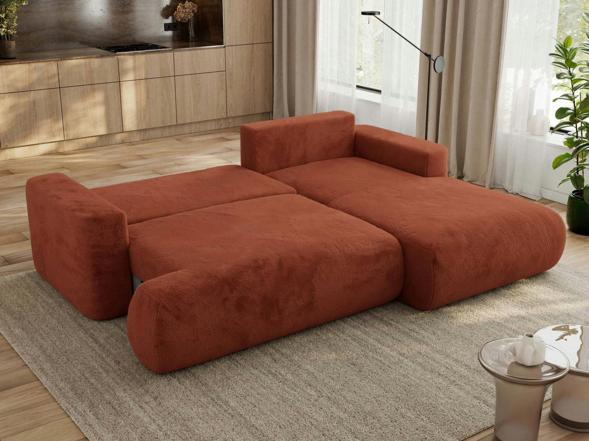 ECKSOFA OVO L Orange Plüsch - Rechts Seite - Schwarz/Orange, Kunststoff/Textil (195/271cm) - MKS