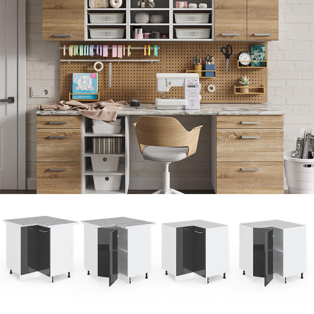 Vicco ECKSCHRANK Weiß, Grau 76cm × 60cm × 82cm