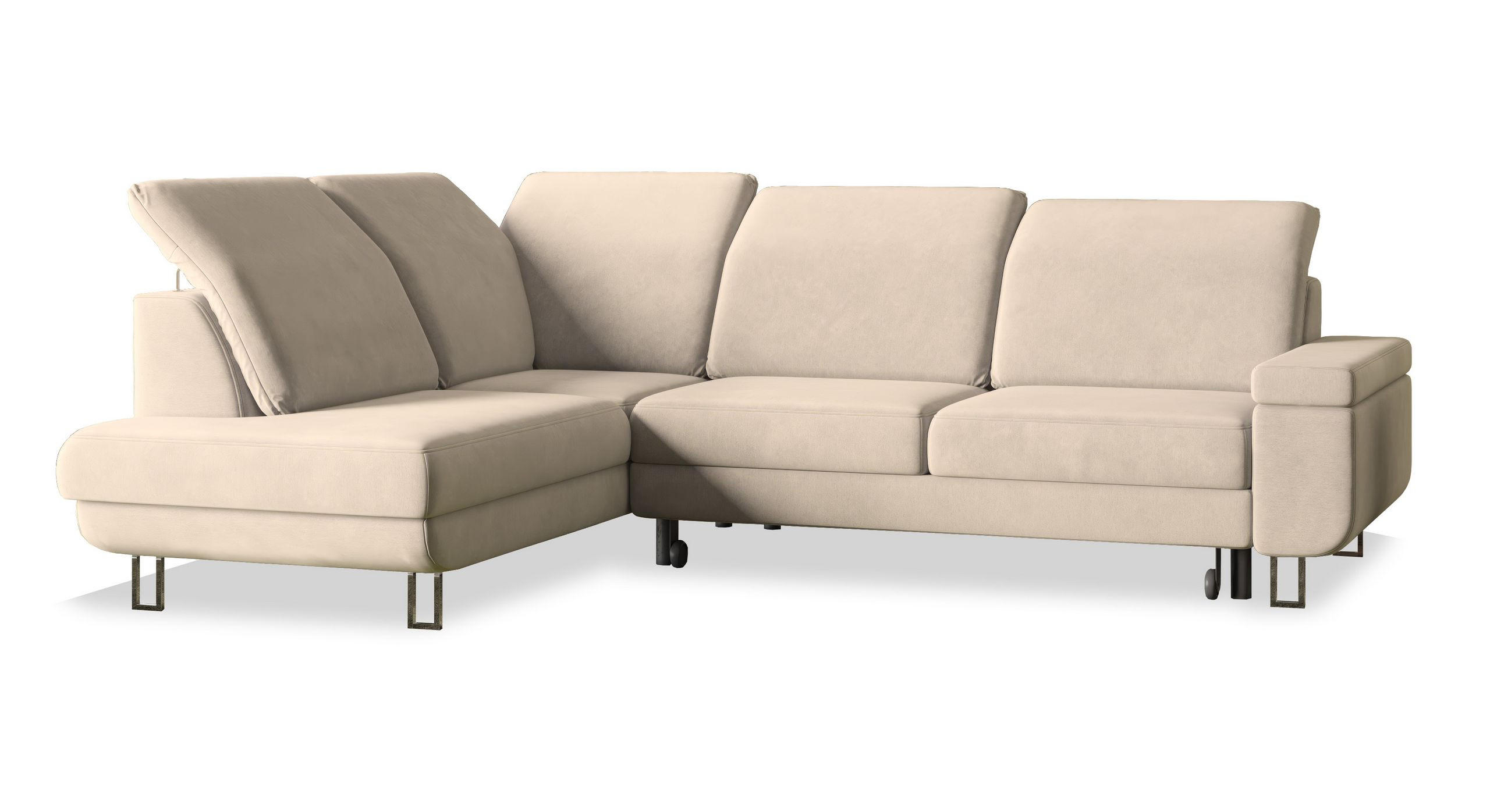 ECKSOFA LERMA L-S Creme Velours-Stoff mit Schlaffunktion - Creme, Holz (253/190cm) - MASSENO