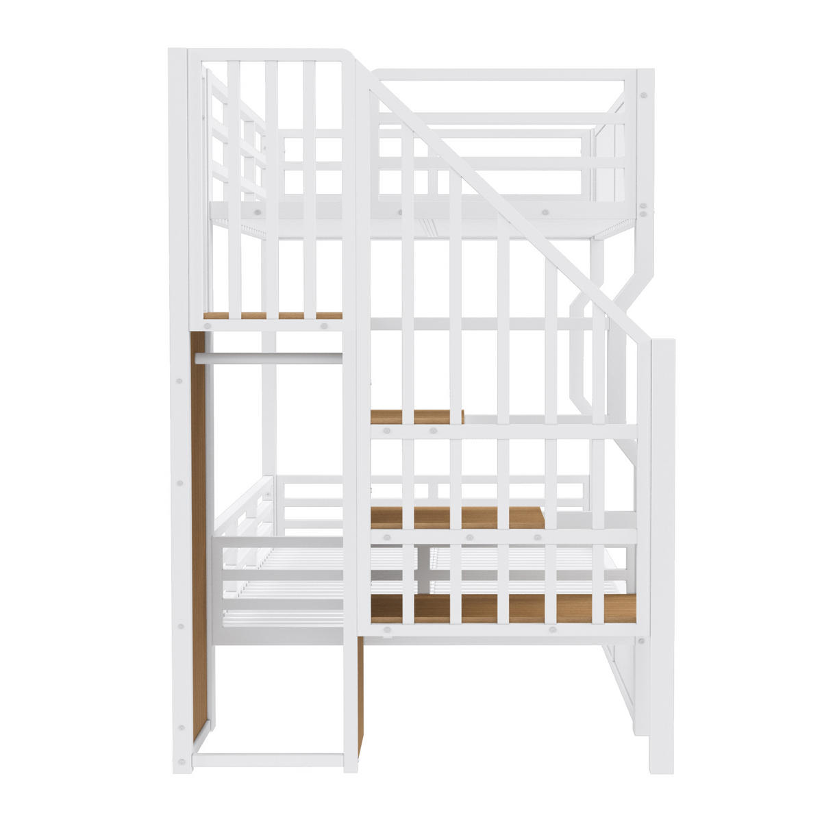 HOCHBETT 90/200 cm in Weiß mit Stauraum, LED und Treppe Metall Jugendbett - Weiß, Holzwerkstoff/Metall (90/200cm) - STILVORA