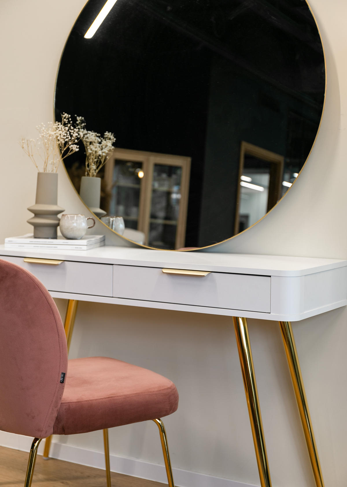 KONSOLENTISCH Oval Weiß 112 cm - Goldfarben/Weiß, Holzwerkstoff/Metall (38/112/78cm) - Selsey