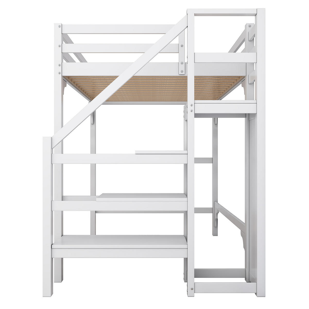 HOCHBETT 140/200 cm Weiß mit Kleiderschrank und Stufentreppe - Weiß, Holz (140/200cm) - OKWISH