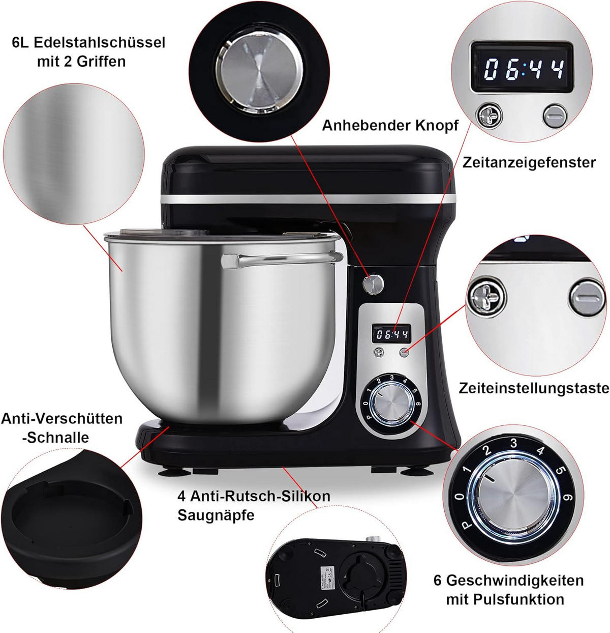 KÜCHENMASCHINE 6-Gang Schwarz - Schwarz, Metall (35.1/31.2/28.5cm) - Kaket