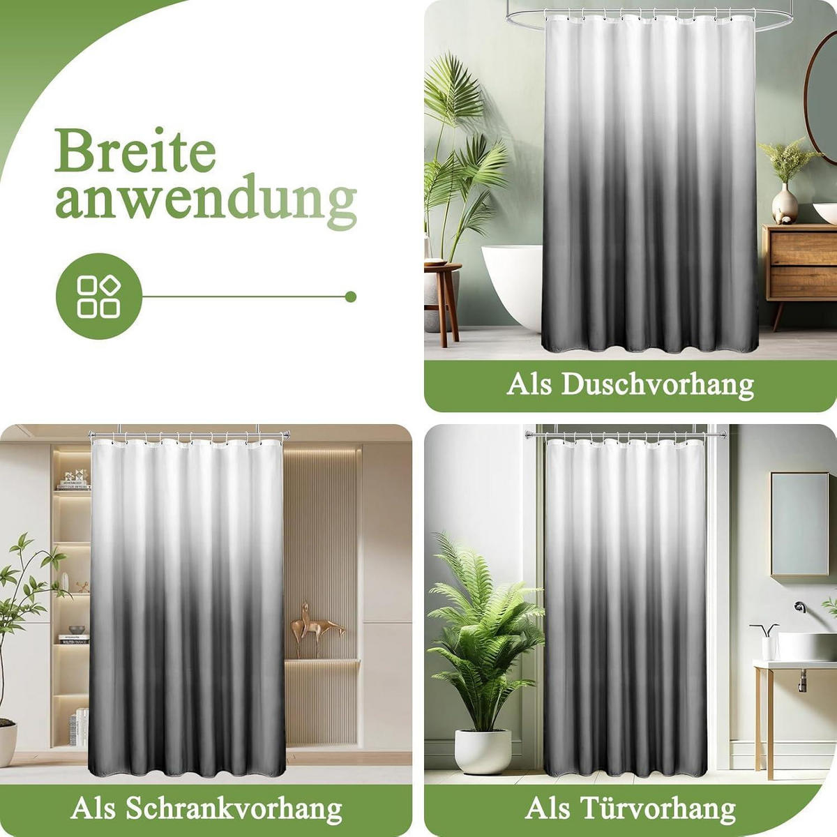 DUSCHVORHANG Farbverlauf Grau 150 x 200 cm - Multicolor, Textil (150/200cm)