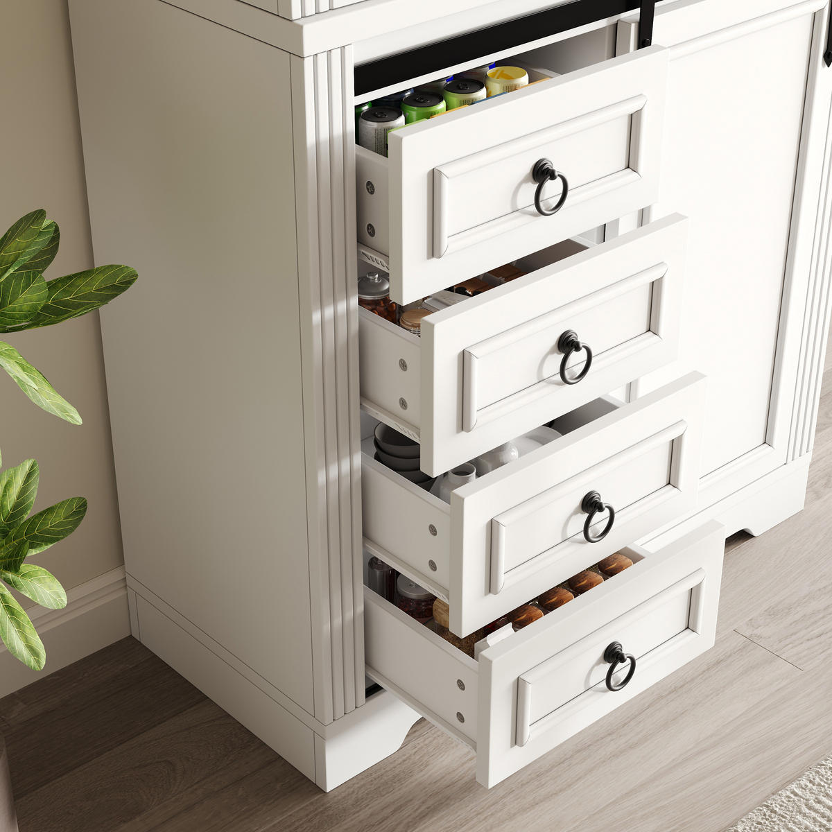HOCHSCHRANK SoftClose Snackrack 4 Schubladen Weiß - Weiß, Holzwerkstoff (80/180/39.8cm) - FLIEKS