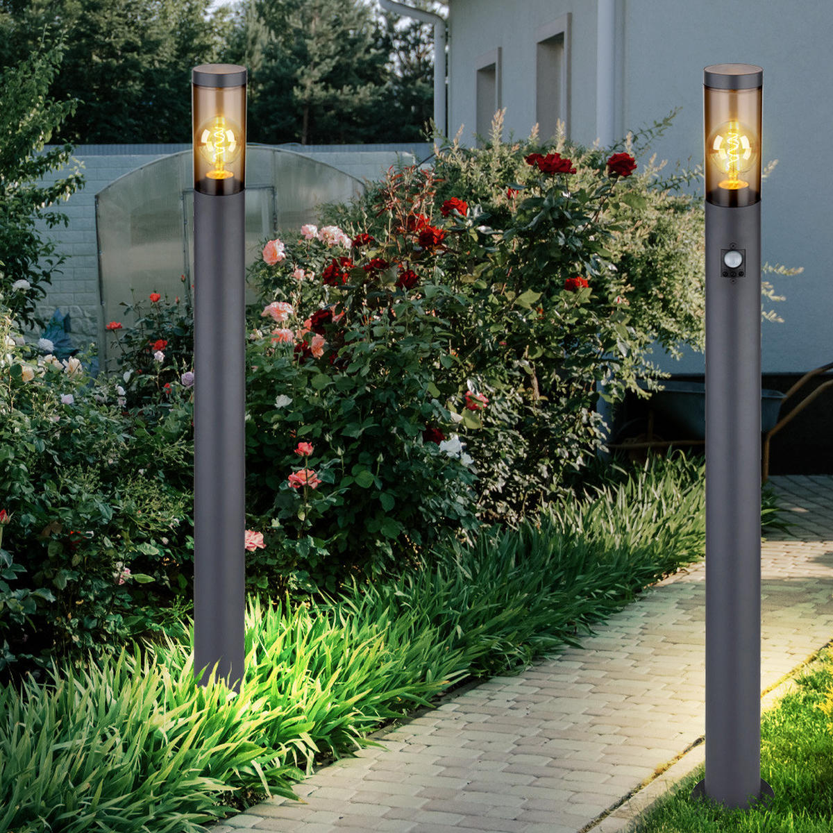 LED AUSSENLEUCHTE BOSTON Anthrazit Edelstahl 2er Set - Anthrazit, Metall (12.7/12.7/110cm) - Globo Lighting