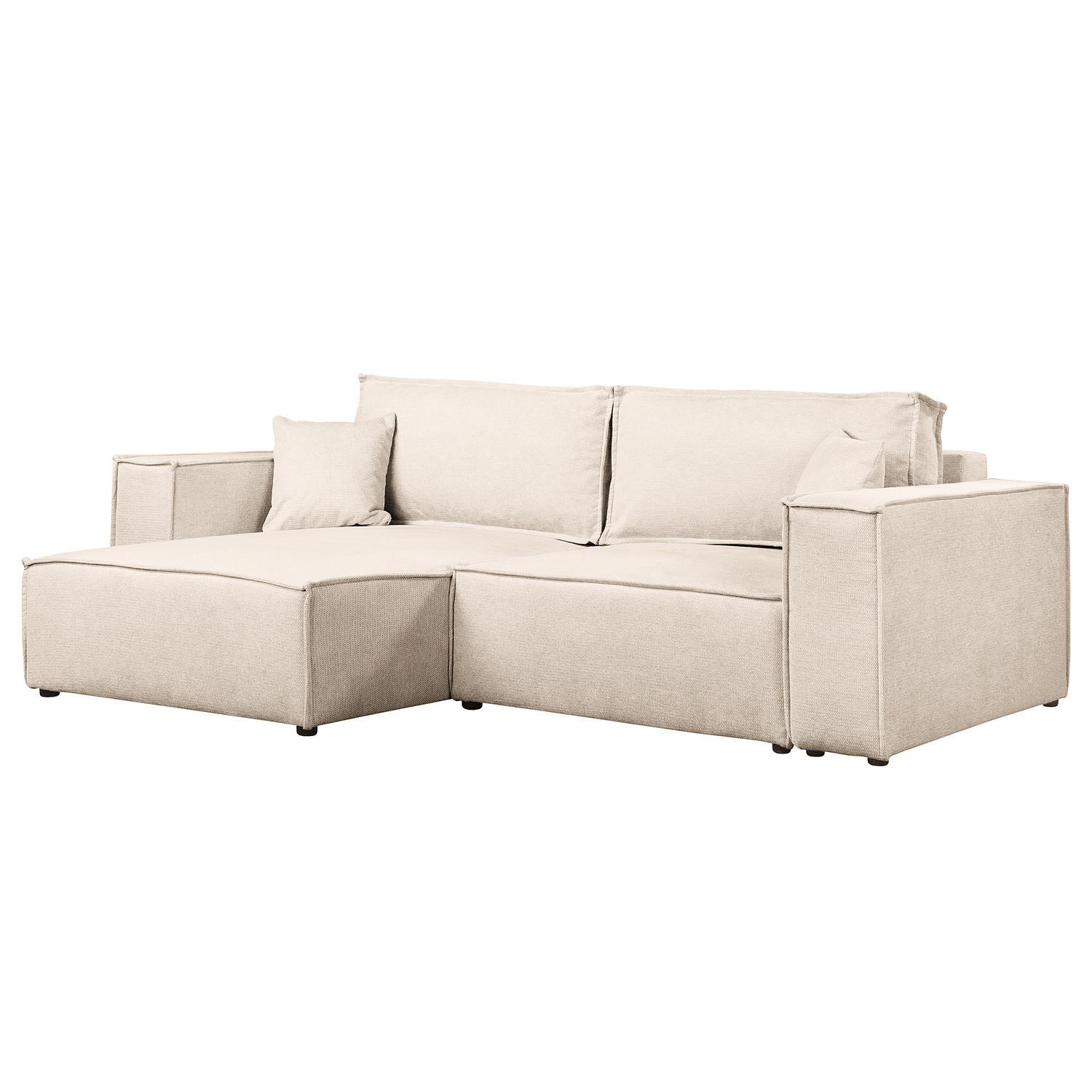 ECKSOFA mit Schlaffunktion - 255 cm - Beige/Schwarz, Kunststoff/Textil (255/148cm) - home24