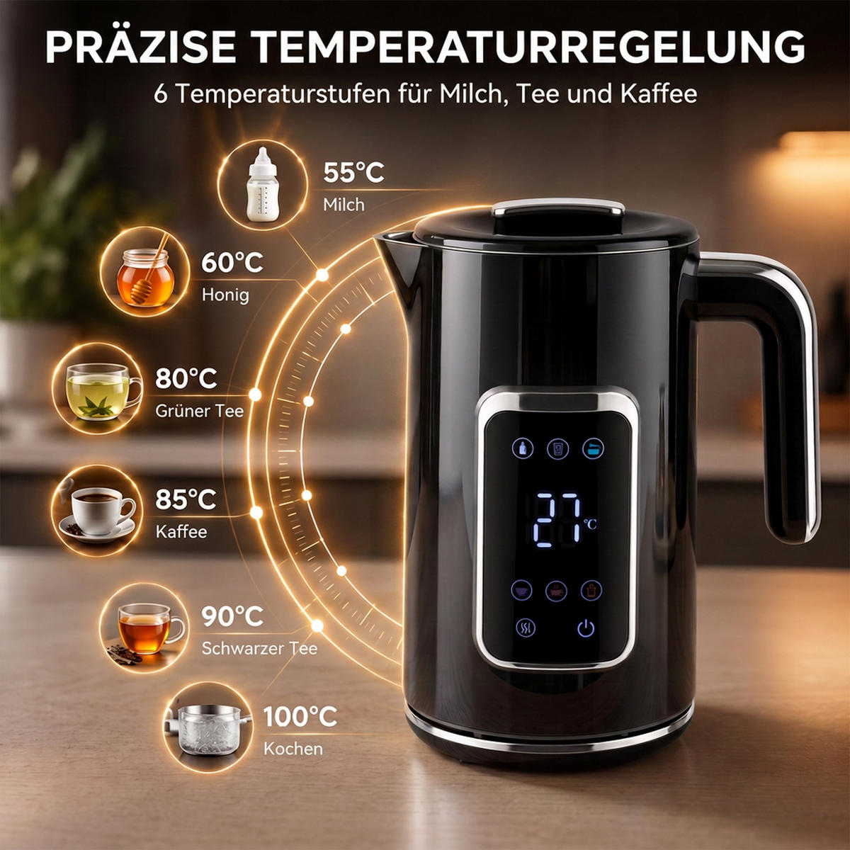 WASSERKOCHER Edelstahl Schwarz - Schwarz, Metall (14.9/26.3/22.4cm) - HOMCOM