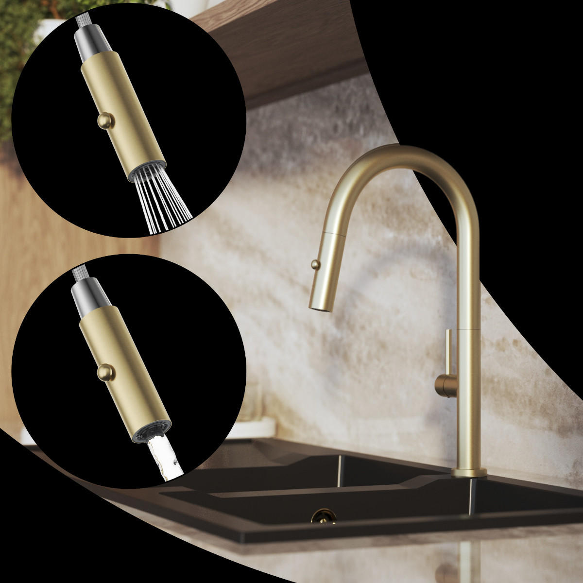 KÜCHENARMATUR Livia Gebürstetes Gold - Goldfarben, Metall (24/43/24cm) - Granitan