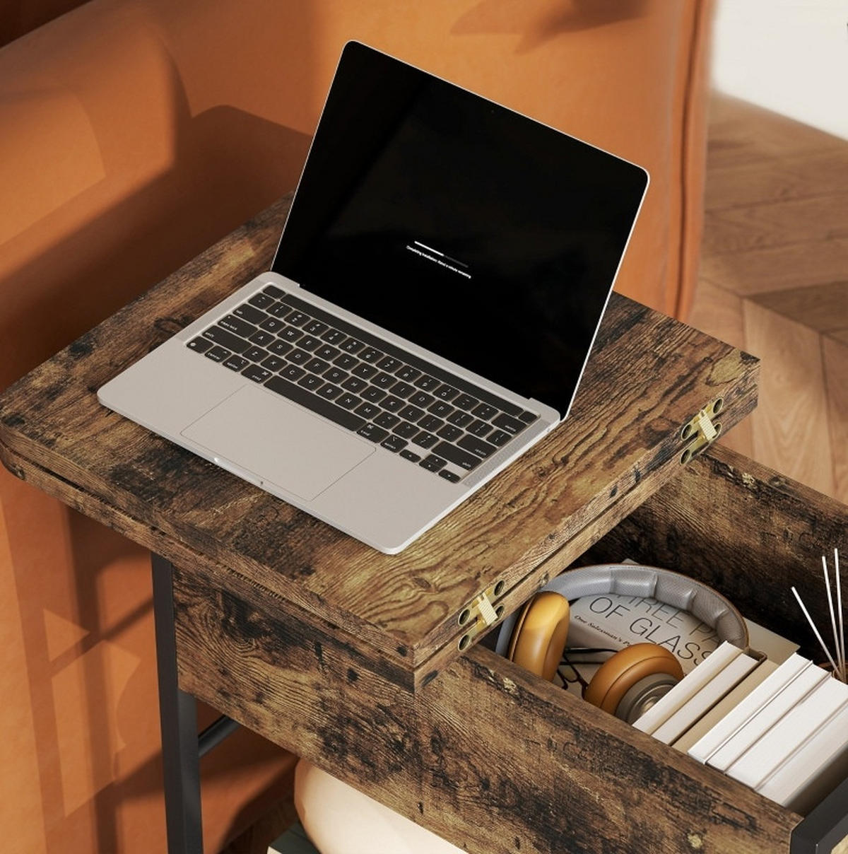 BEISTELLTISCH aus Holzwerkstoff 60x29,8x58,5 cm Rustikal Braun mit Steckdosen, USB-Anschlüssen und Stauraum - Braun, Holzwerkstoff (60/39.8/58.5cm) - Modfu