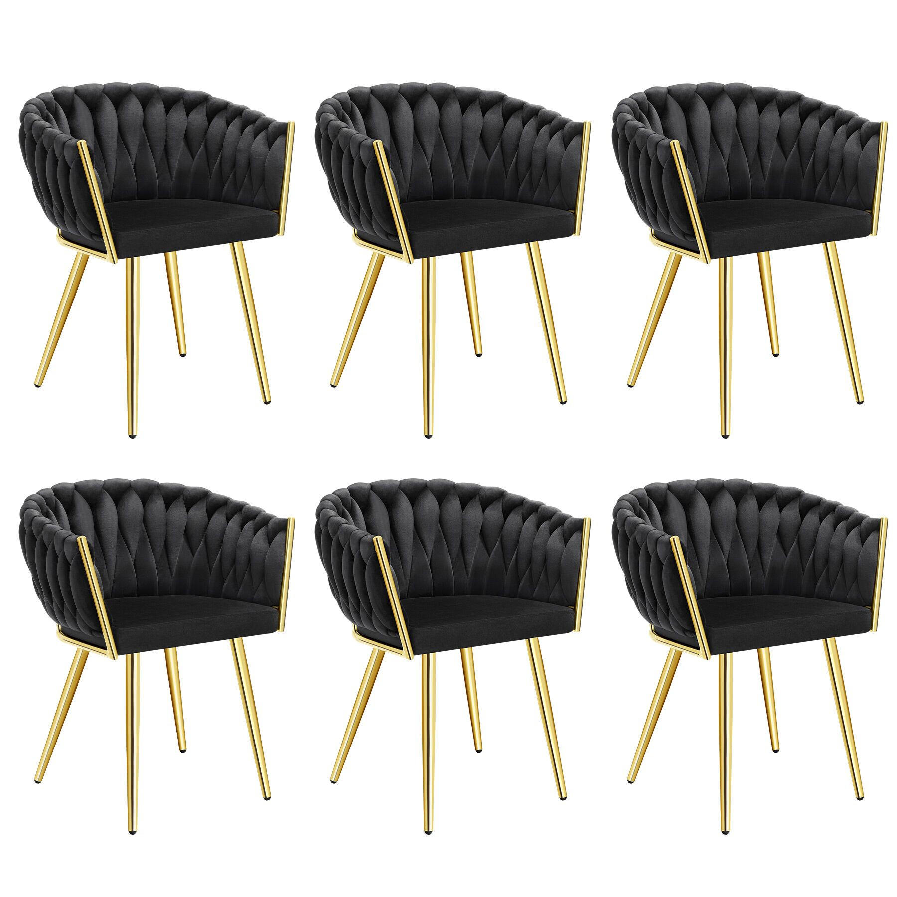 ESSZIMMERSTUHL 6er Set Astano,60,5 x 55 x 75 cm,schwarz/gold - Goldfarben/Schwarz, Textil (60.5/75/55cm) - tectake