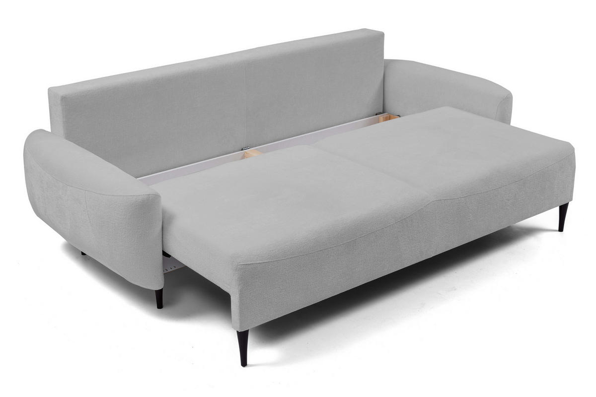 SOFA BOHO Mit Schlaffunktion Und Bettkasten, Wellenfederung, PUR-Schaum, Holzfüße, lose Rückenkissen, freistehend, 244x102x92 cm Grey - Grau, Holz/Textil (244/92/102cm) - DomoHome