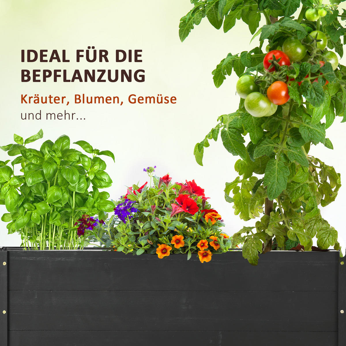 BLUMENKASTEN Hochbeet mit Rollen, für Garten, Terrasse und Balkon, Holz, Schwarz - Schwarz, Holz (48/47/89cm) - Outsunny