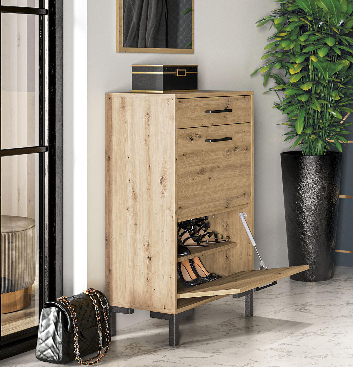 SCHUHSCHRANK Nevio Artisan Eiche 55 / 34 / 94cm - Eiche Artisan/Braun, Holz/Holzwerkstoff (55/94/34cm) - Feldmann-Wohnen