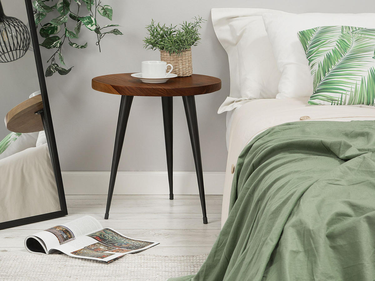 BEISTELLTISCH Teakholz dunkelbraun 45 cm Detah - Dunkelbraun/Schwarz, Holz (45/45/48cm) - Beliani