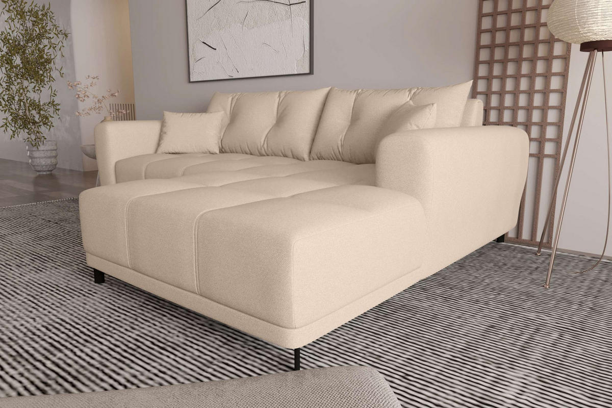 ECKSOFA Massimo Strukturstoff Beige inkl. Schlaffunktion Rechts - Beige/Schwarz, Textil/Metall (246/177cm) - 99rooms