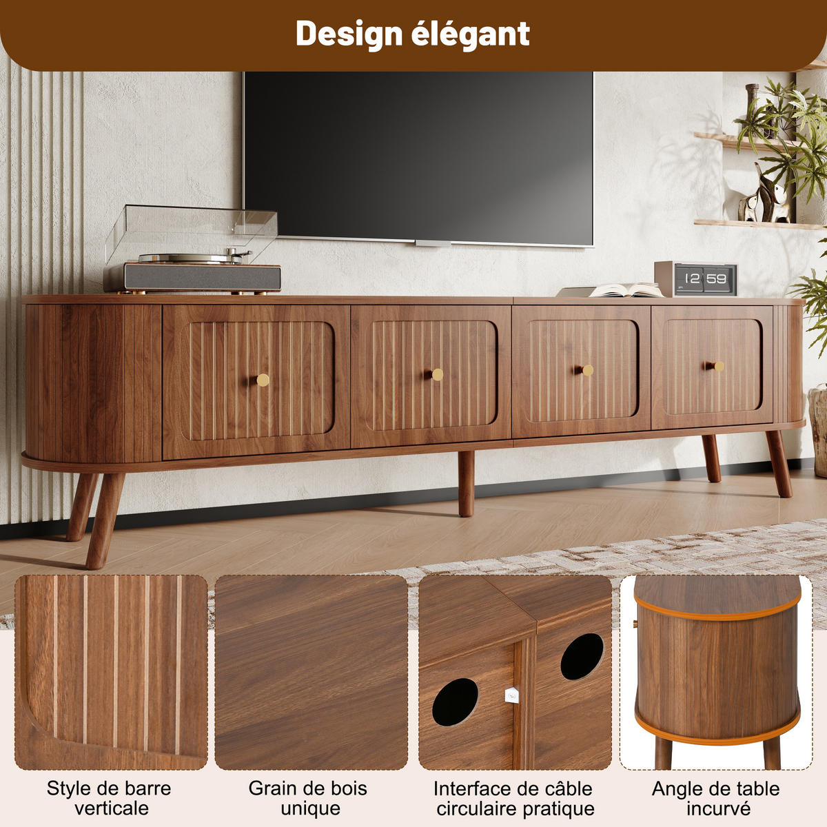 TV-SCHRANK Nussbaum 180/38/47 cm mit Klapptüren und Goldgriffen - Walnussfarben, Karton (38/47/180cm) - PANGIVO