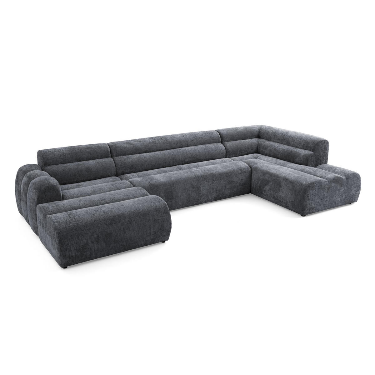 6-SITZER modulares Wohnlandschaft U XXL VEER SET 4 Rechts, 368 x 190 cm, Chenille Webstoff Dunkelgrau - Dunkelgrau/Schwarz, Holz/Kunststoff (190/75/368cm) - Muffo