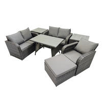 BALKONSET mit ESSTISCH SOFA Polyrattan Dunkelgrau 6-Sitzer - Dunkelgrau/Grau, Glas/Kunststoff - Fimous