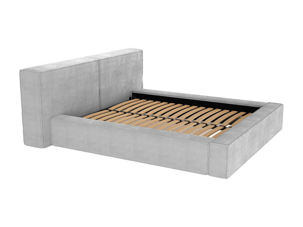 BETT mit Bettkasten - 2 Personen - Samt, Stoff - Hellgrau - Hellgrau, Textil (160/200cm) - Vente-Unique